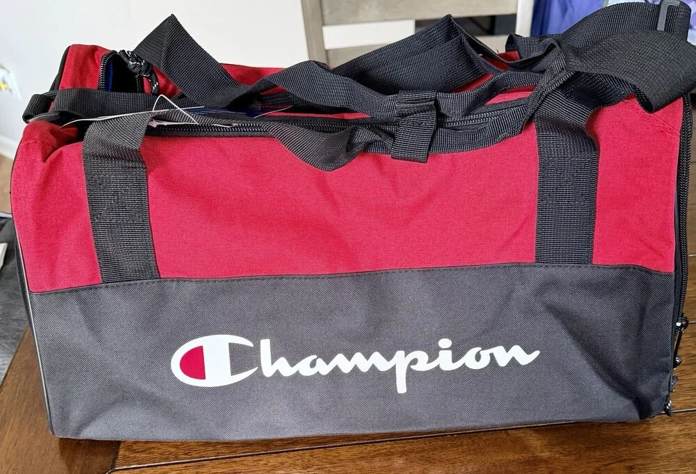 Champion Red Black Duffel Bag Gym Travel Sports Overnight Bag New With Tags